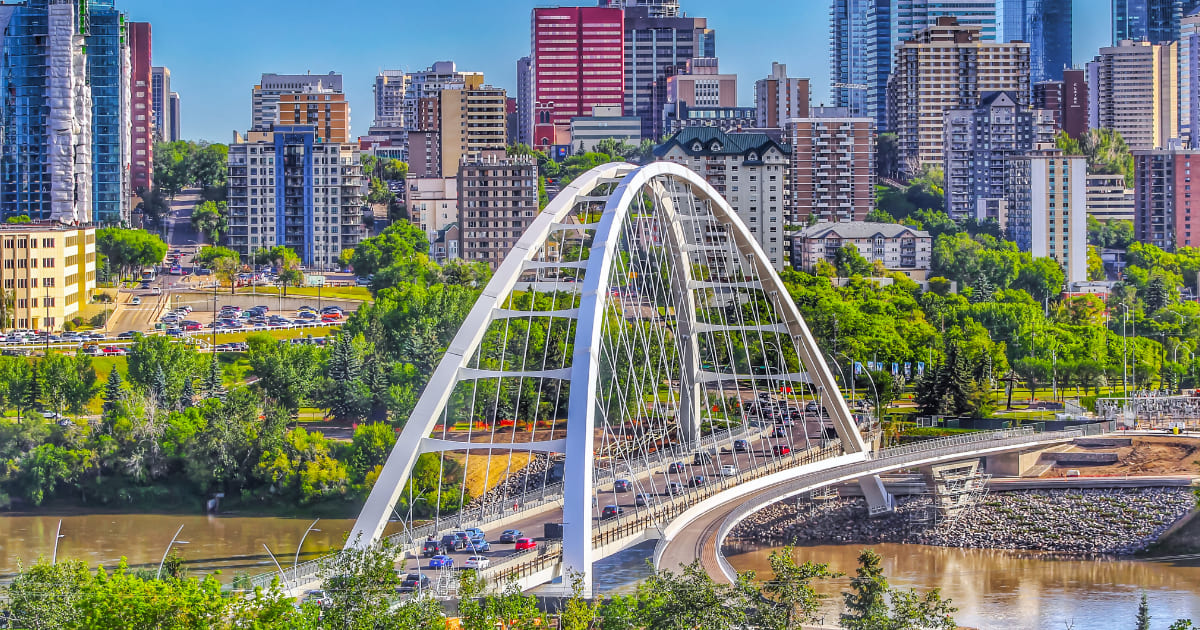 A panorama photograph of downtown Edmonton, Alberta, Canada.