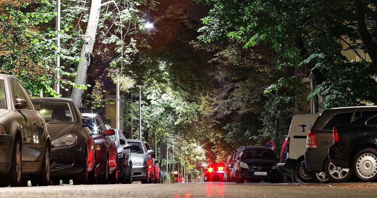 A photograph of a street in North America.